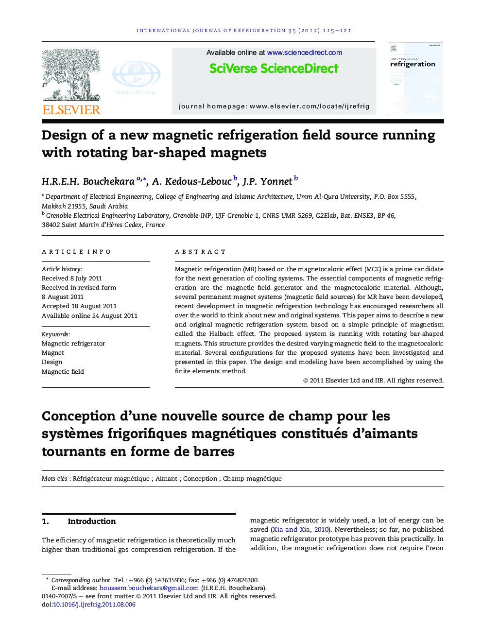 Design of a new magnetic refrigeration field source running with rotating bar-shaped magnets