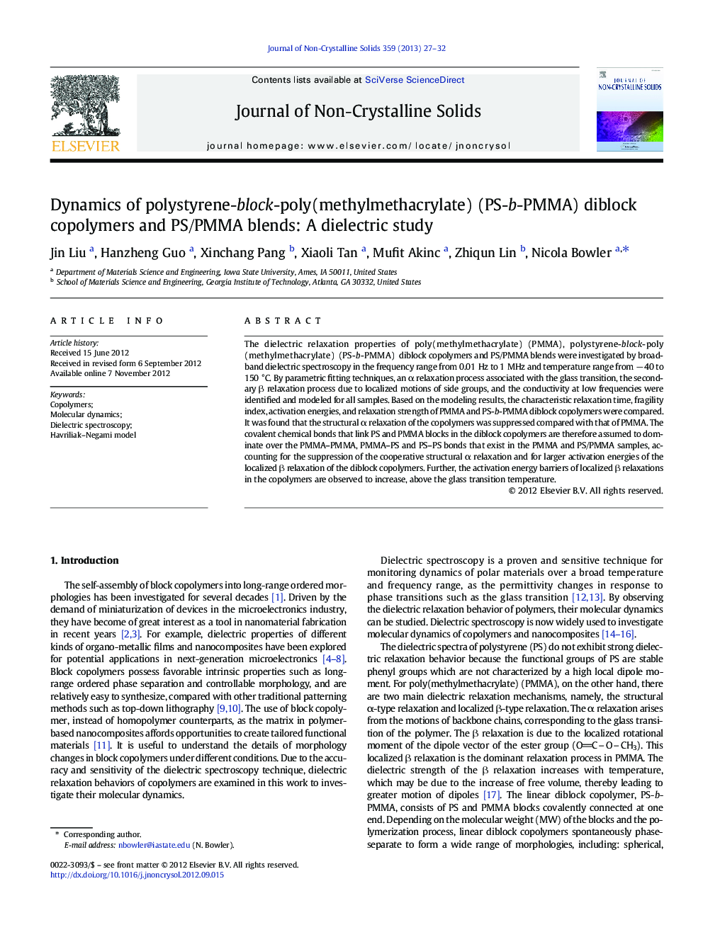 عکس صفحه اول مقاله: Dynamics of polystyrene-block-poly(methylmethacrylate) (PS-b-PMMA) diblock copolymers and PS/PMMA blends: A dielectric study Dynamics of polystyrene-block-poly(methylmethacrylate) (PS-b-PMMA) diblock copolymers and PS/PMMA blends: A dielectric study