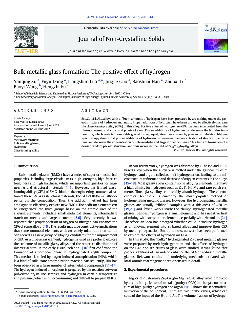 Bulk metallic glass formation: The positive effect of hydrogen