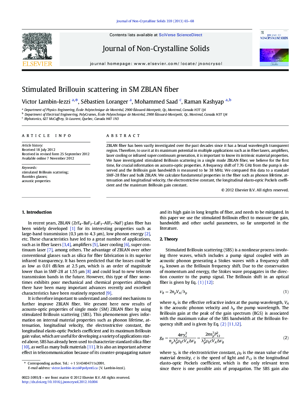 عکس صفحه اول مقاله: Stimulated Brillouin scattering in SM ZBLAN fiber Stimulated Brillouin scattering in SM ZBLAN fiber