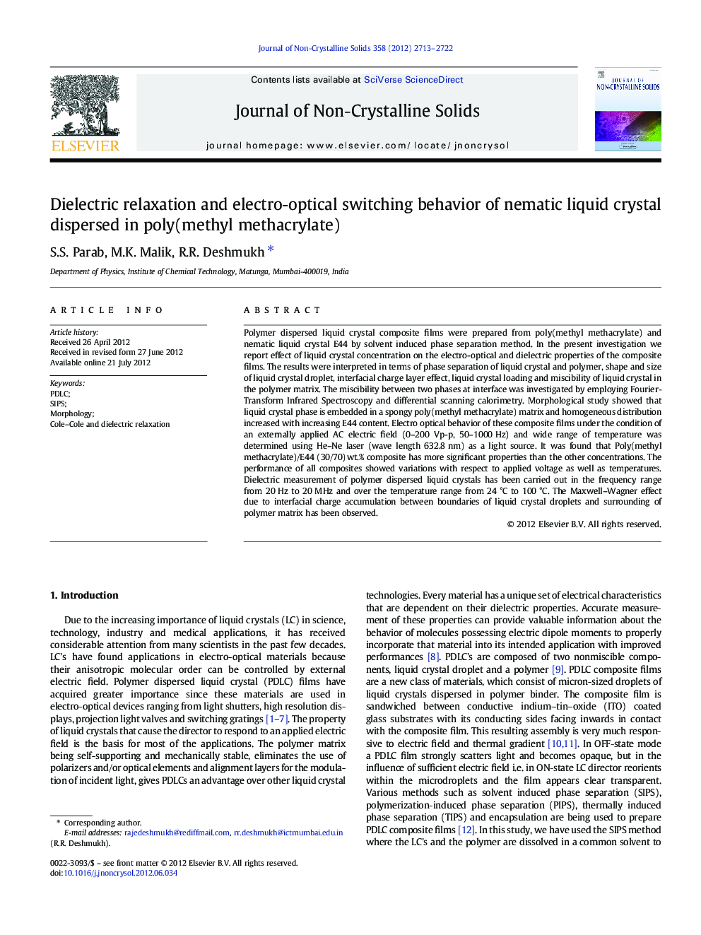 Dielectric relaxation and electro-optical switching behavior of nematic liquid crystal dispersed in poly(methyl methacrylate)