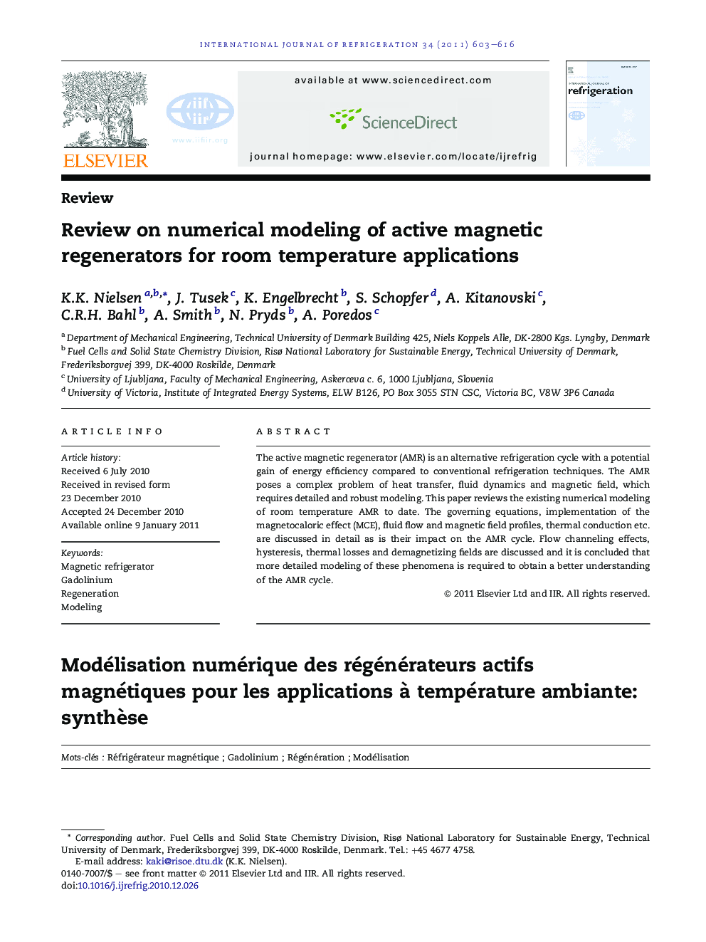 Review on numerical modeling of active magnetic regenerators for room temperature applications