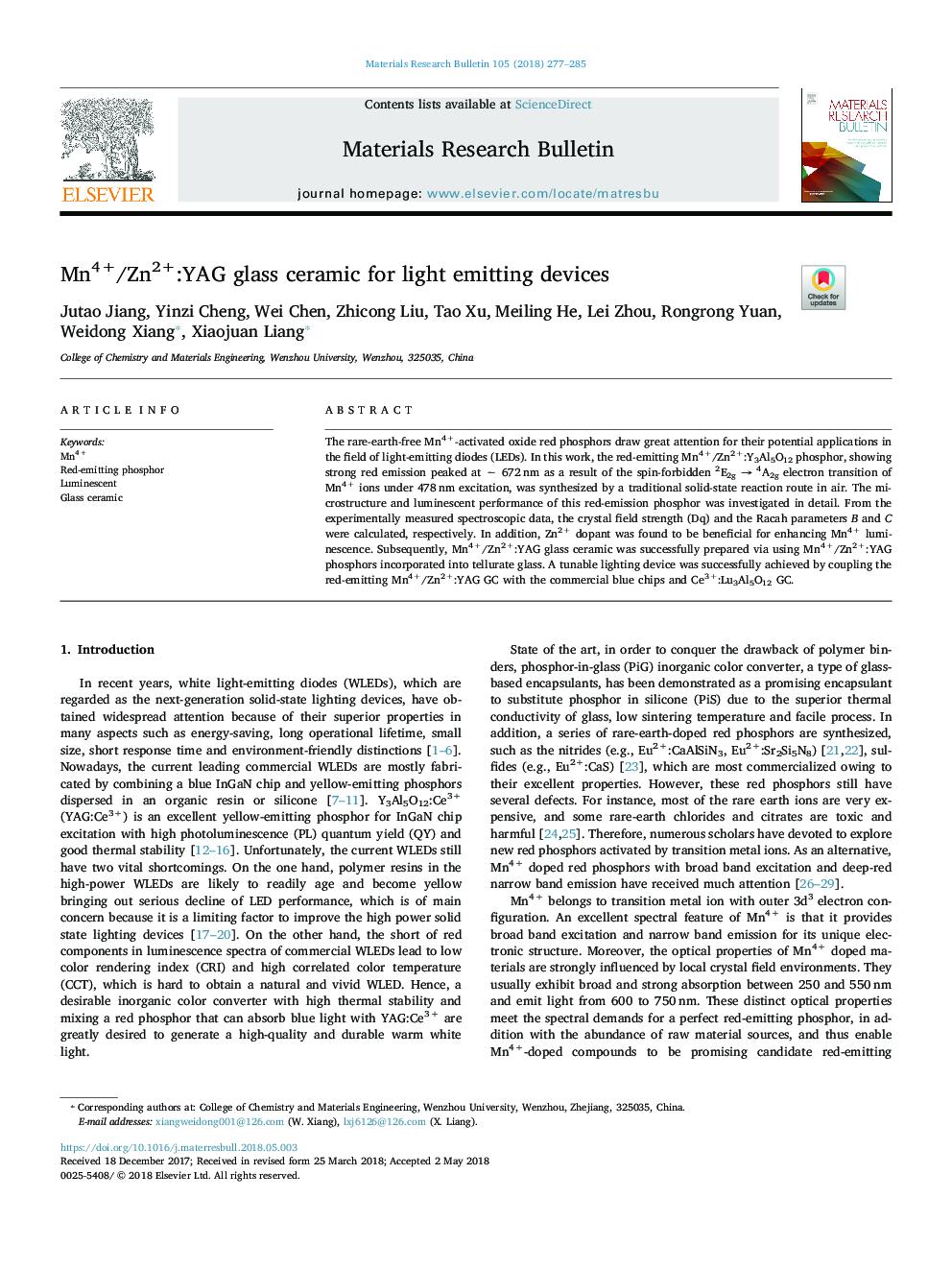 Mn4+/Zn2+:YAG glass ceramic for light emitting devices