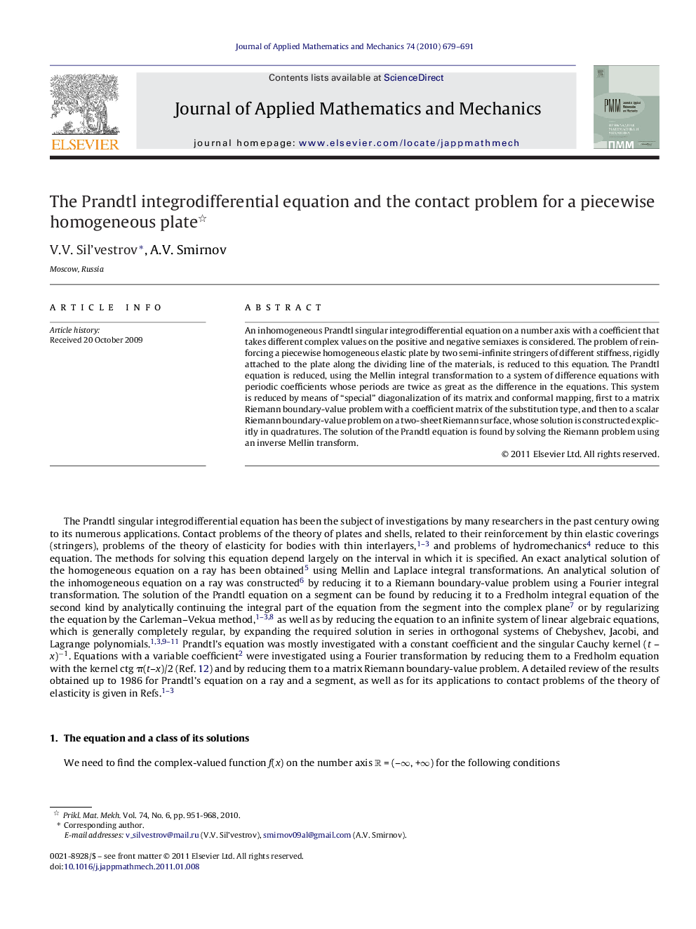 The Prandtl integrodifferential equation and the contact problem for a piecewise homogeneous plate 