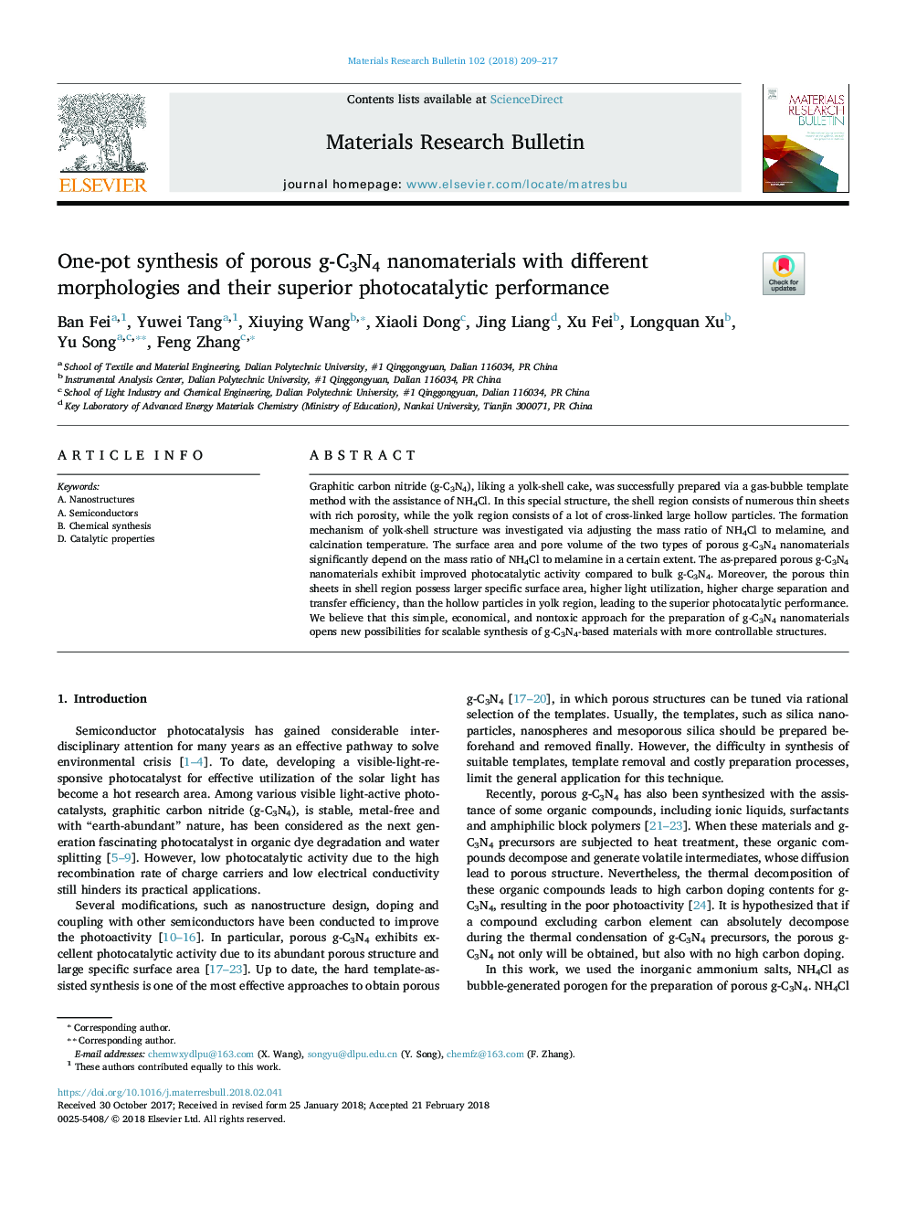 One-pot synthesis of porous g-C3N4 nanomaterials with different morphologies and their superior photocatalytic performance