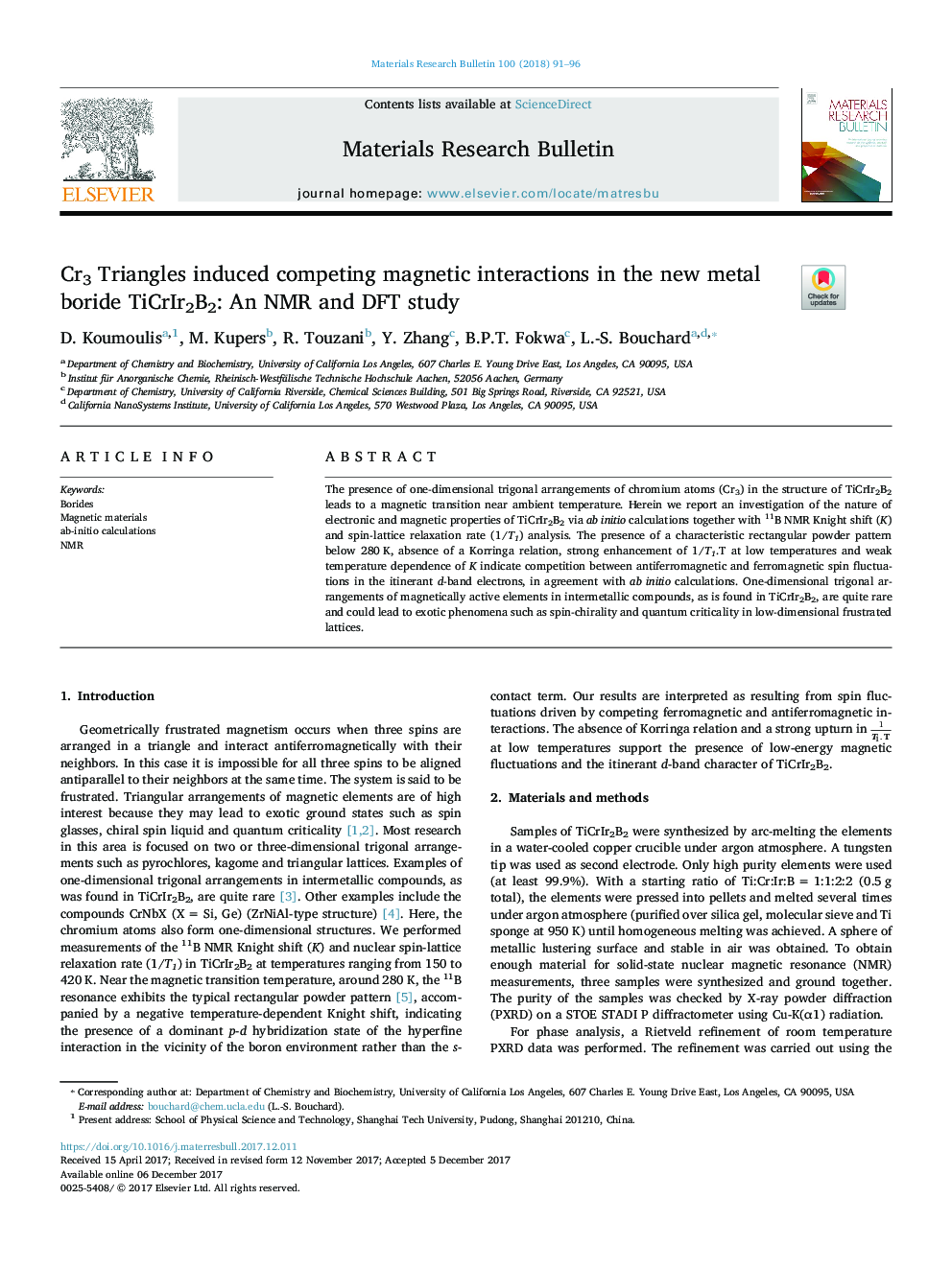 Cr3 Triangles induced competing magnetic interactions in the new metal boride TiCrIr2B2: An NMR and DFT study