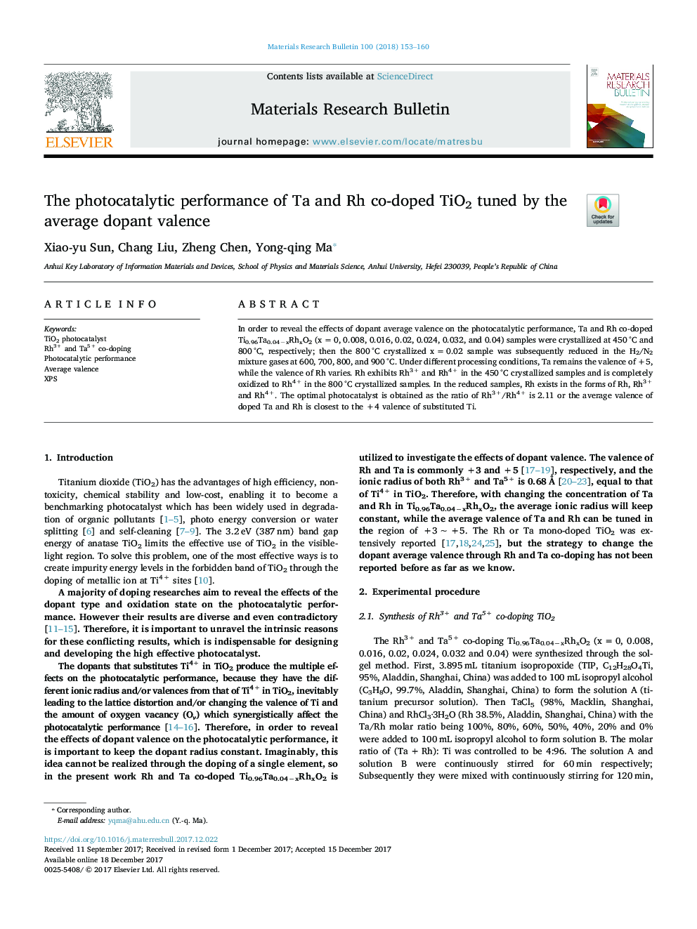 The photocatalytic performance of Ta and Rh co-doped TiO2 tuned by the average dopant valence