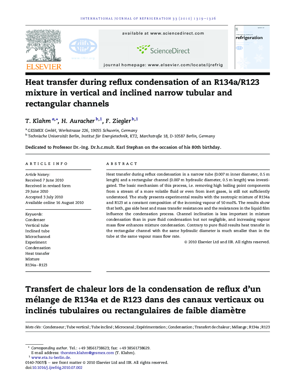 Heat transfer during reflux condensation of an R134a/R123 mixture in vertical and inclined narrow tubular and rectangular channels