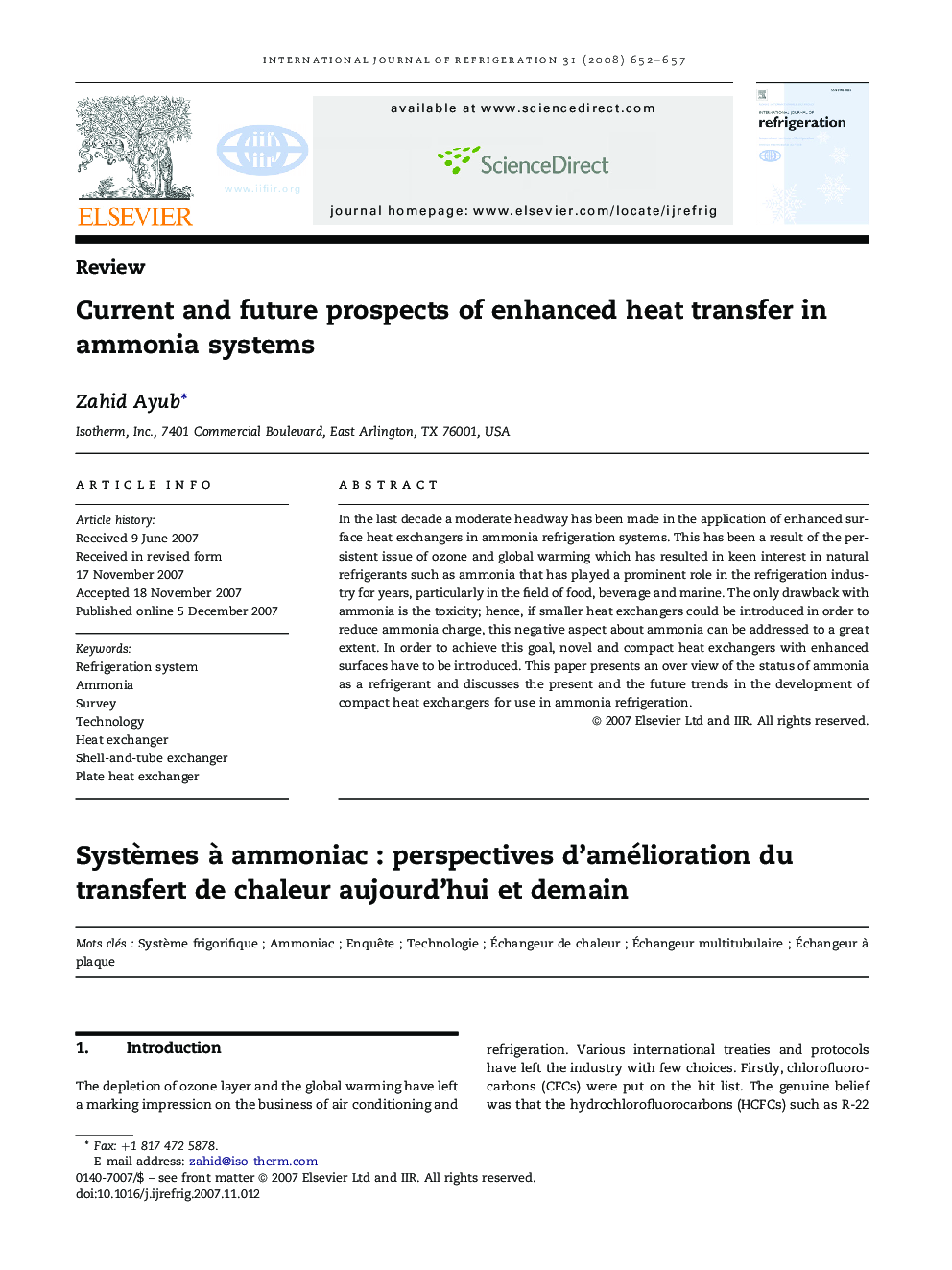 Current and future prospects of enhanced heat transfer in ammonia systems