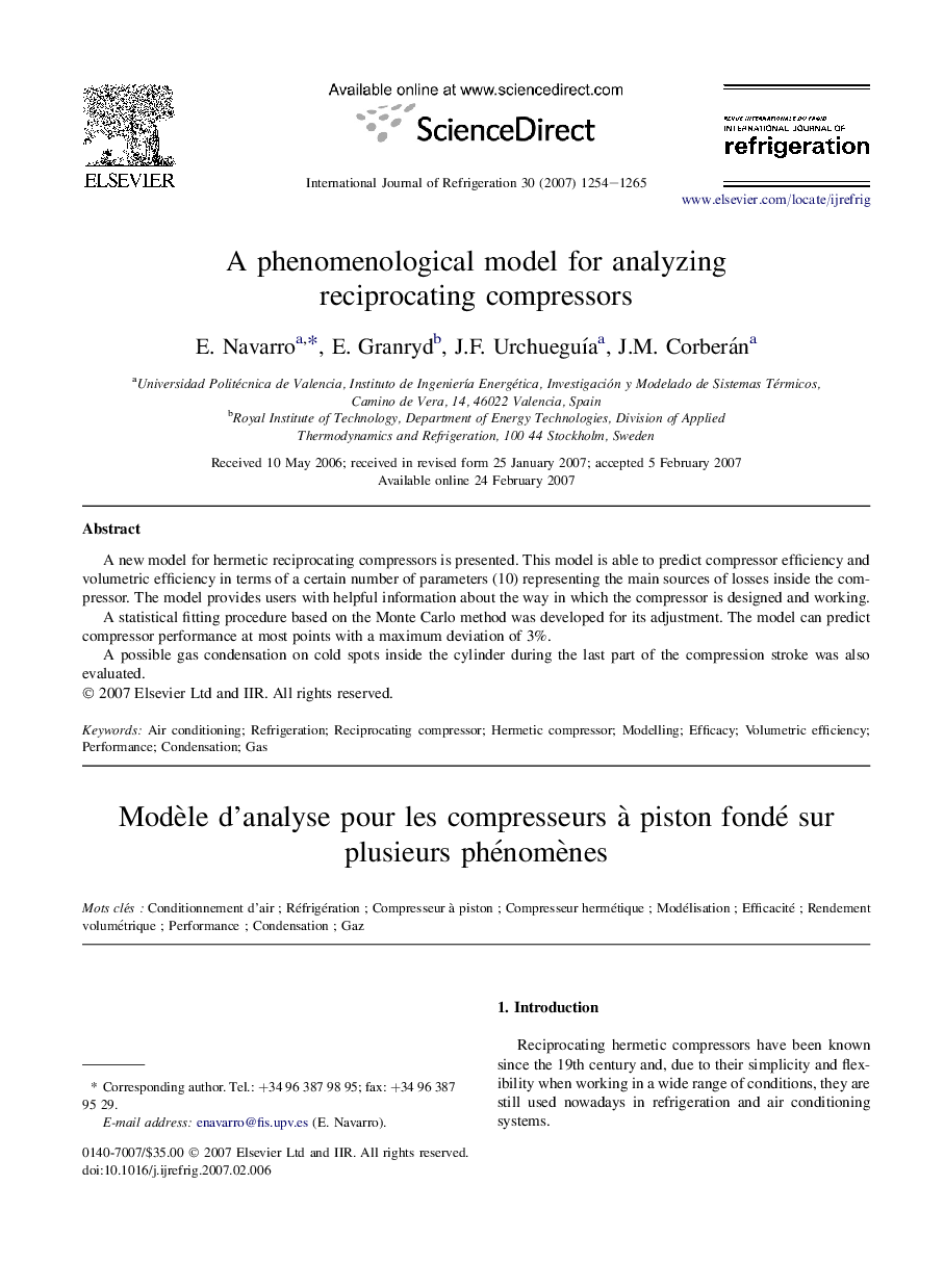 A phenomenological model for analyzing reciprocating compressors