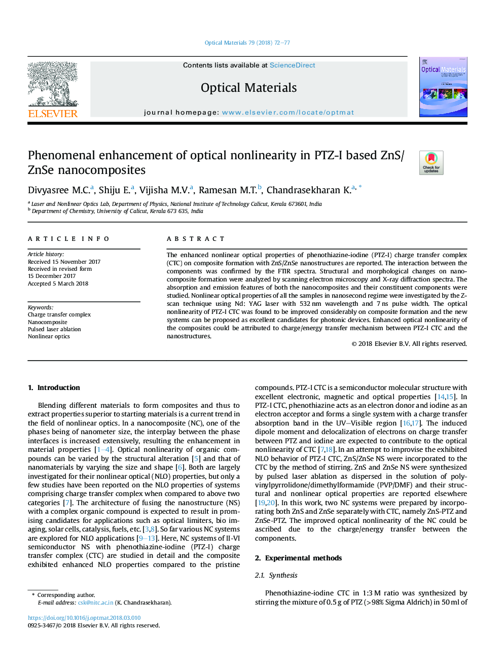 Phenomenal enhancement of optical nonlinearity in PTZ-I based ZnS/ZnSe nanocomposites