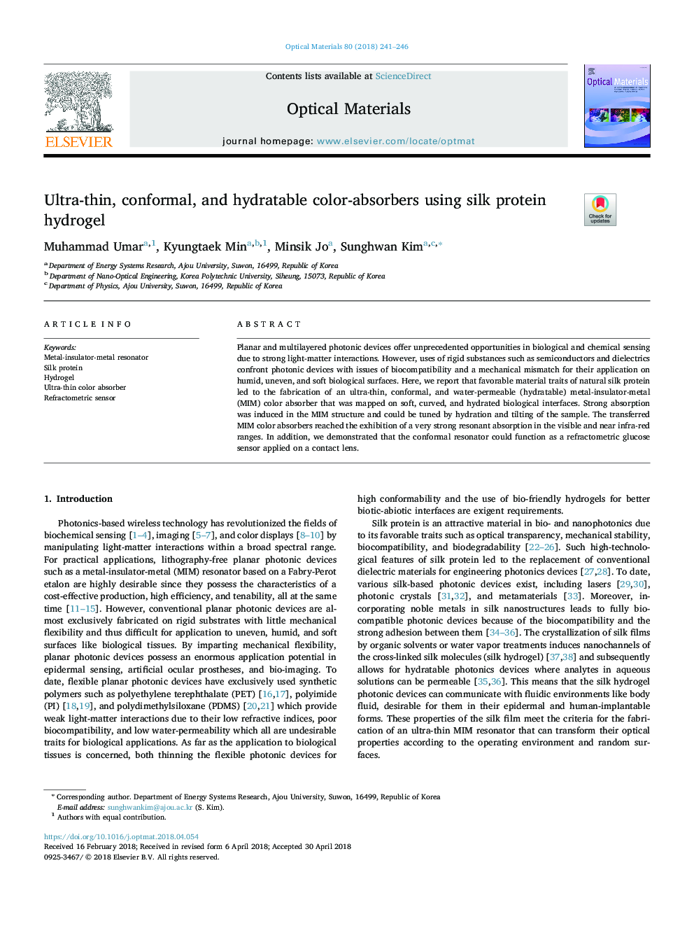 Ultra-thin, conformal, and hydratable color-absorbers using silk protein hydrogel