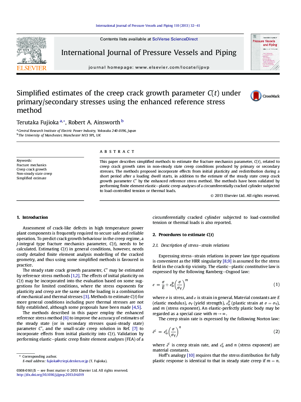 Simplified estimates of the creep crack growth parameter C(t) under primary/secondary stresses using the enhanced reference stress method