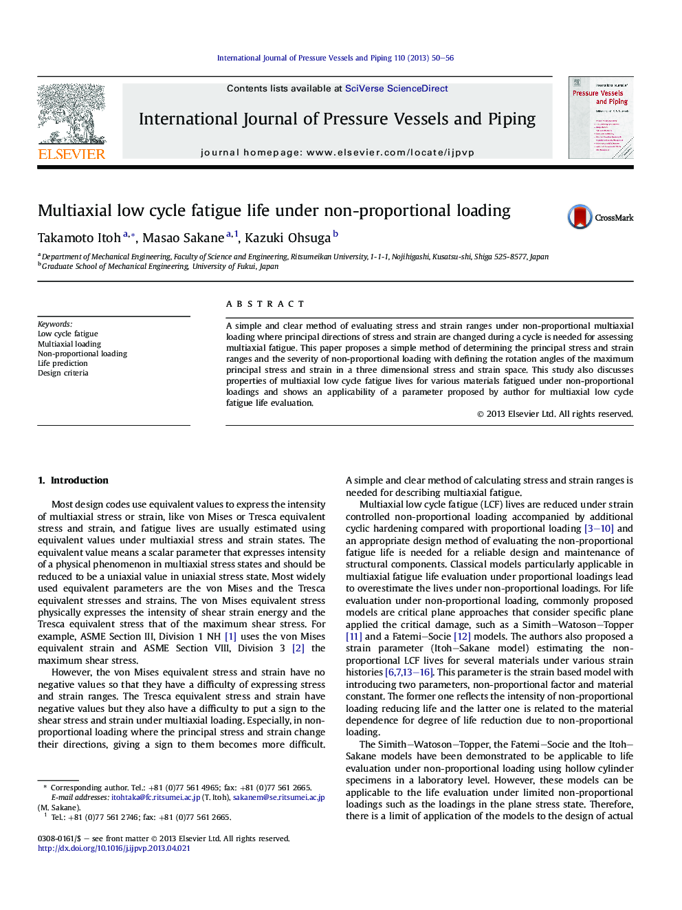 Multiaxial low cycle fatigue life under non-proportional loading