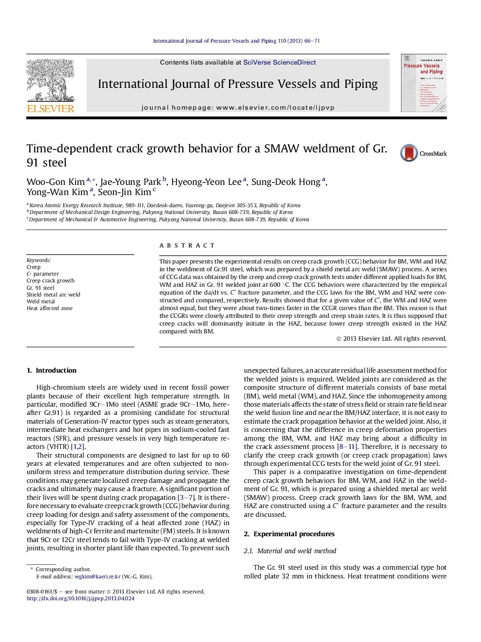 Time-dependent crack growth behavior for a SMAW weldment of Gr. 91 steel