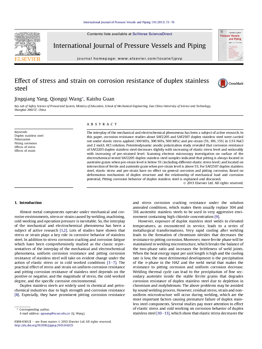 Effect of stress and strain on corrosion resistance of duplex stainless steel