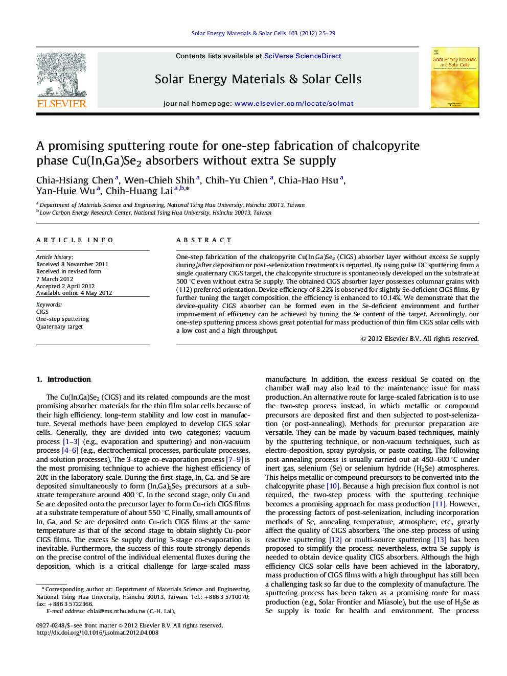 A promising sputtering route for one-step fabrication of chalcopyrite phase Cu(In,Ga)Se2 absorbers without extra Se supply