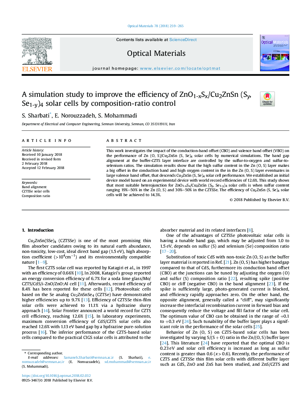 A simulation study to improve the efficiency of ZnO1-xSx/Cu2ZnSn (Sy, Se1-y)4 solar cells by composition-ratio control