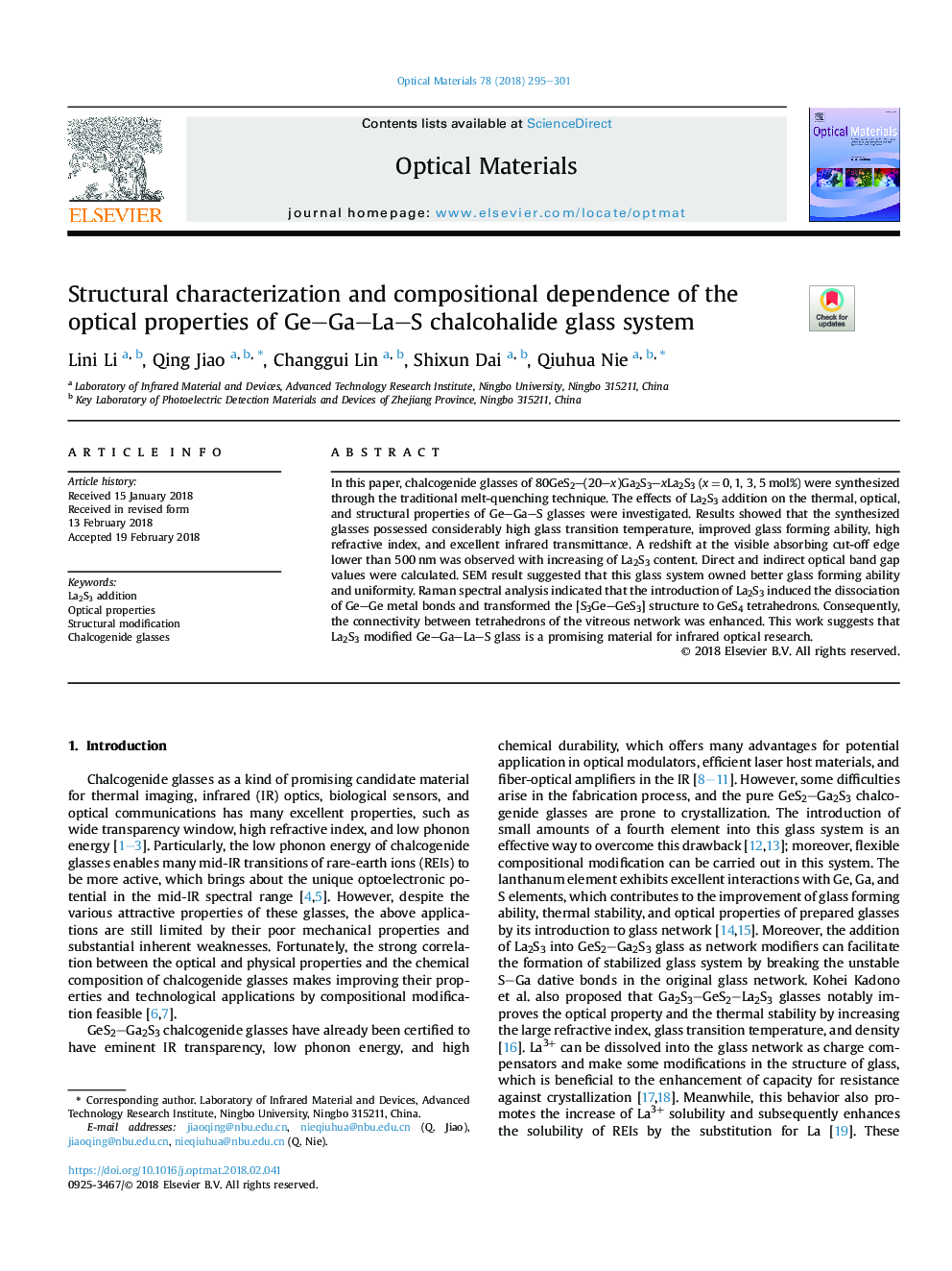 Structural characterization and compositional dependence of the optical properties of Ge-Ga-La-S chalcohalide glass system