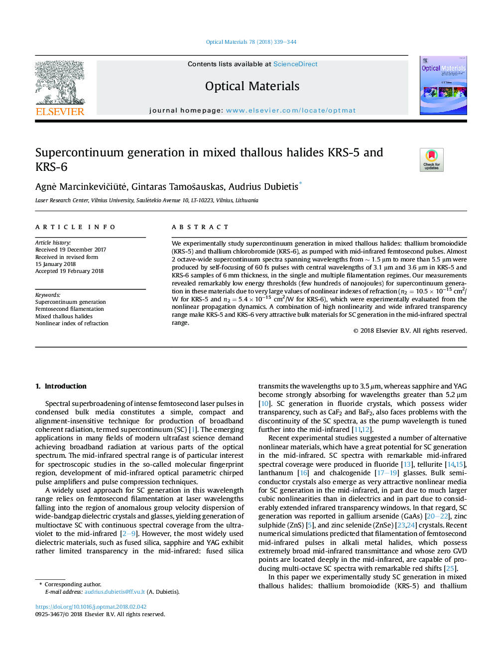 Supercontinuum generation in mixed thallous halides KRS-5 and KRS-6