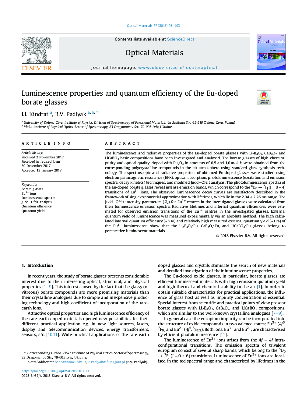 Luminescence properties and quantum efficiency of the Eu-doped borate glasses