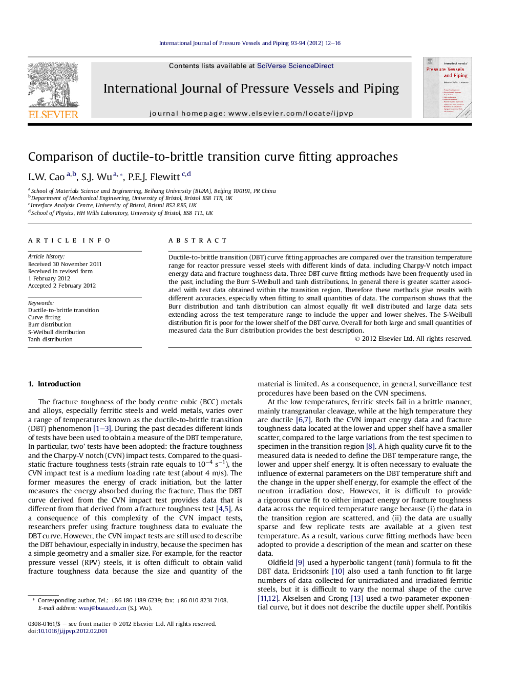 Comparison of ductile-to-brittle transition curve fitting approaches