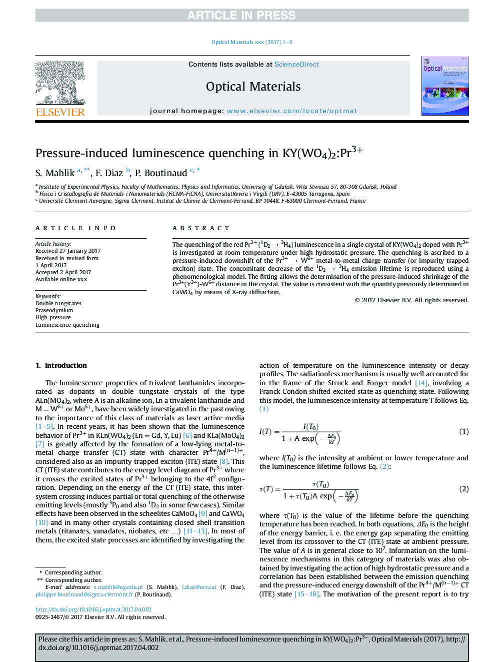 Pressure-induced luminescence quenching in KY(WO4)2:Pr3+