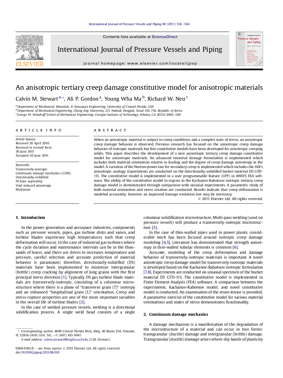 An anisotropic tertiary creep damage constitutive model for anisotropic materials