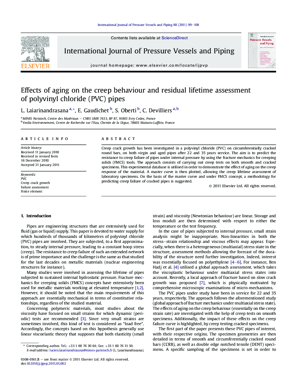 Effects of aging on the creep behaviour and residual lifetime assessment of polyvinyl chloride (PVC) pipes