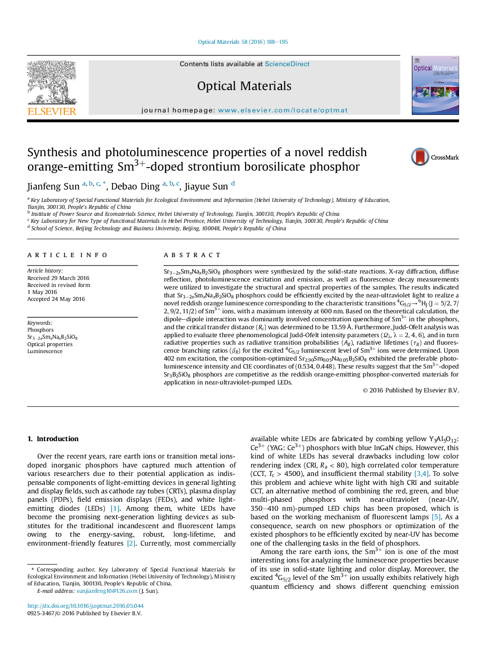 عکس صفحه اول مقاله: Synthesis and photoluminescence properties of a novel reddish orange-emitting Sm3+-doped strontium borosilicate phosphor Synthesis and photoluminescence properties of a novel reddish orange-emitting Sm3+-doped strontium borosilicate phosphor