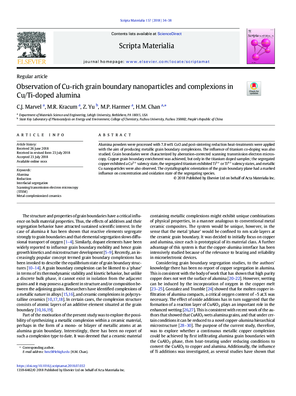 Observation of Cu-rich grain boundary nanoparticles and complexions in Cu/Ti-doped alumina