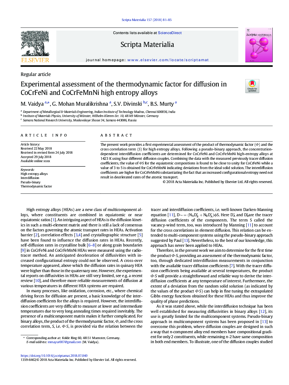 Experimental assessment of the thermodynamic factor for diffusion in CoCrFeNi and CoCrFeMnNi high entropy alloys