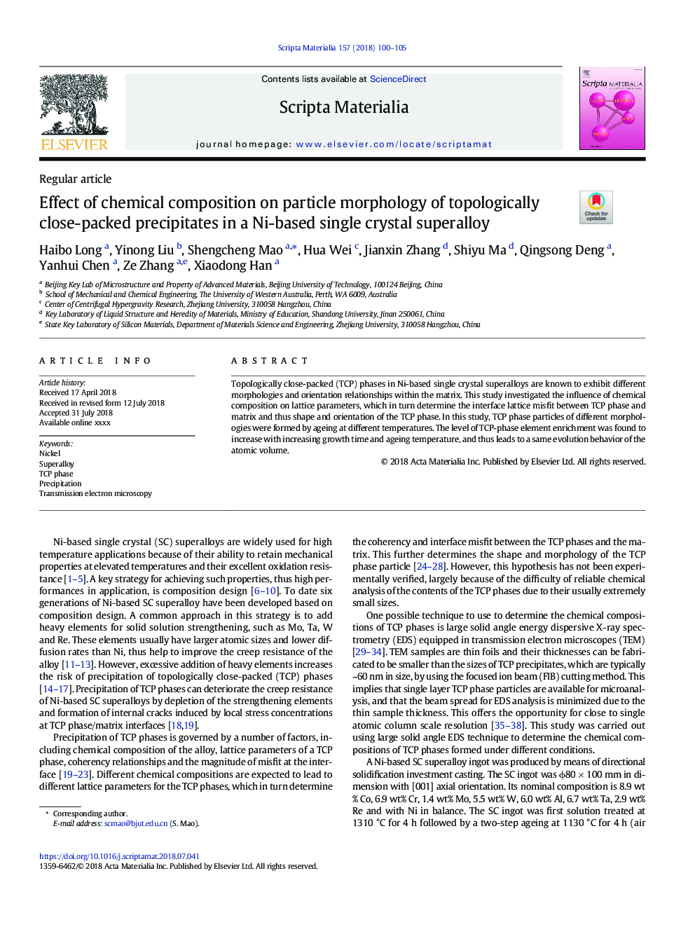 Effect of chemical composition on particle morphology of topologically close-packed precipitates in a Ni-based single crystal superalloy