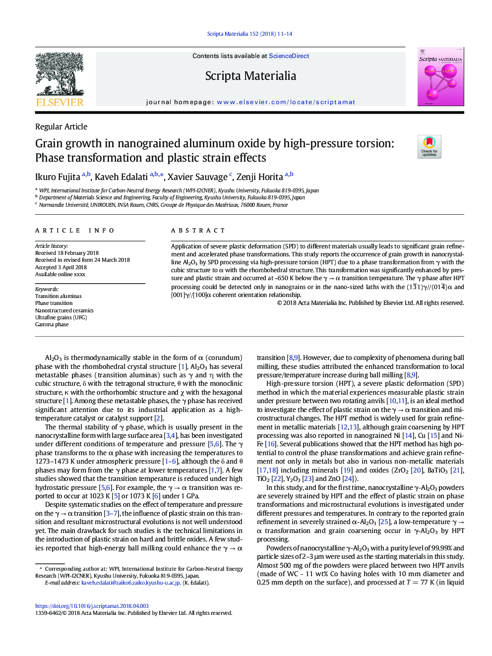 Grain growth in nanograined aluminum oxide by high-pressure torsion: Phase transformation and plastic strain effects