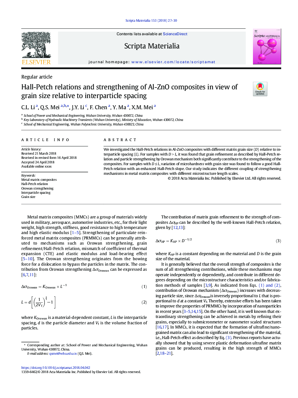 Hall-Petch relations and strengthening of Al-ZnO composites in view of grain size relative to interparticle spacing