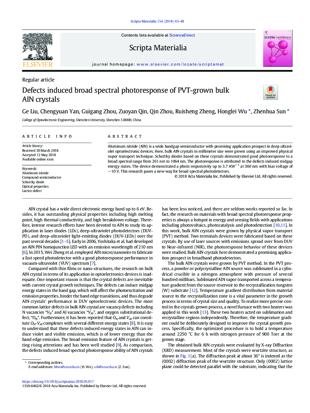 Defects induced broad spectral photoresponse of PVT-grown bulk AlN crystals