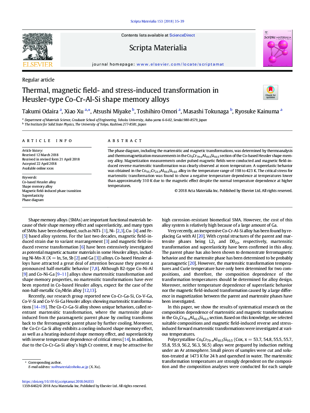 Thermal, magnetic field- and stress-induced transformation in Heusler-type Co-Cr-Al-Si shape memory alloys