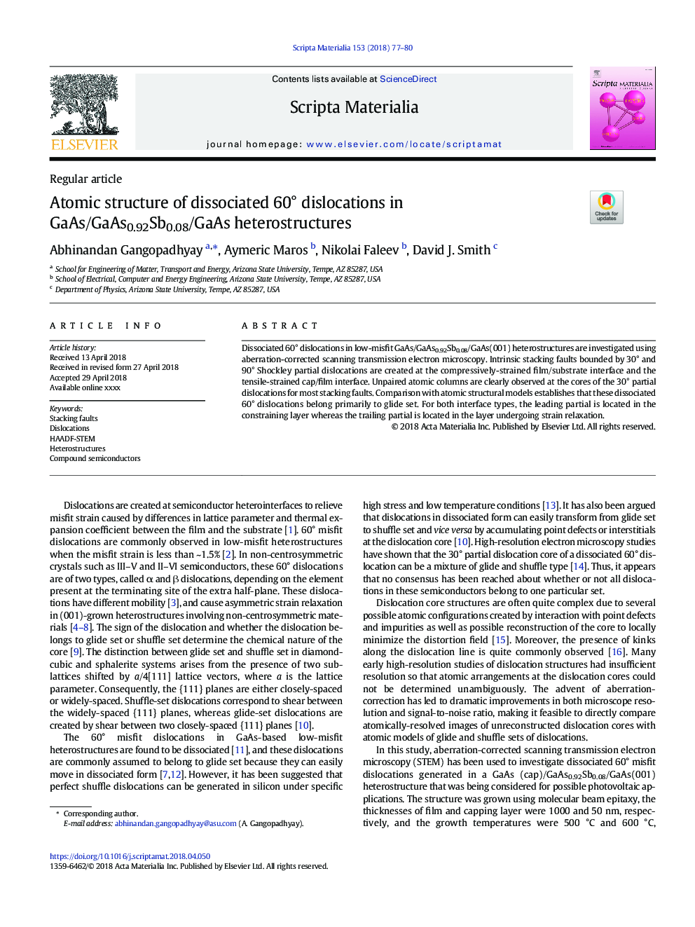 Atomic structure of dissociated 60Â° dislocations in GaAs/GaAs0.92Sb0.08/GaAs heterostructures