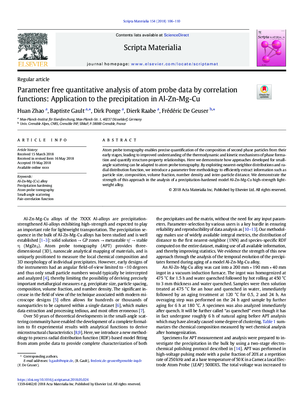 Parameter free quantitative analysis of atom probe data by correlation functions: Application to the precipitation in Al-Zn-Mg-Cu