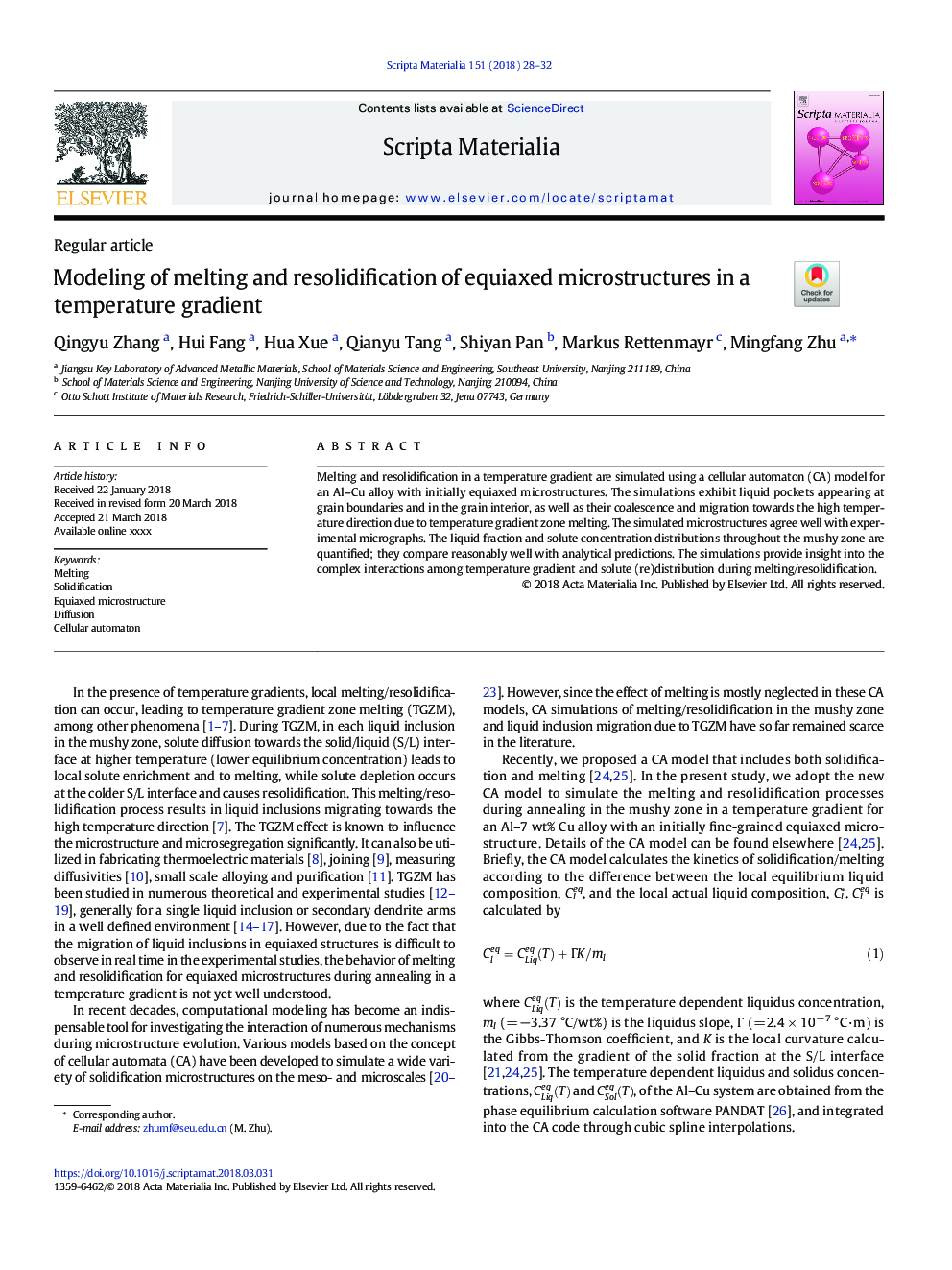 Modeling of melting and resolidification of equiaxed microstructures in a temperature gradient