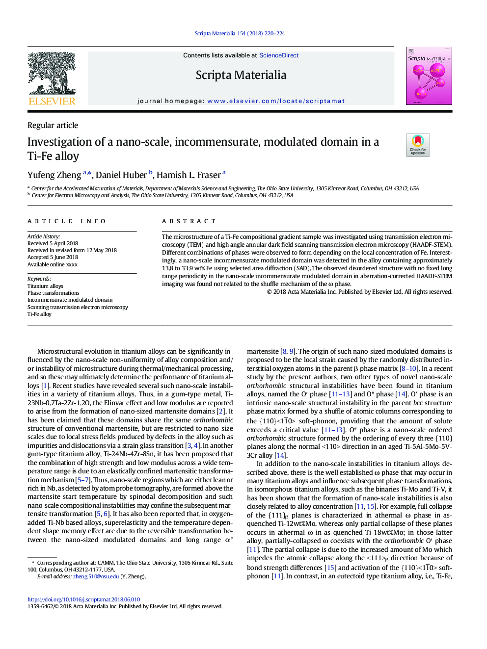 Investigation of a nano-scale, incommensurate, modulated domain in a Ti-Fe alloy