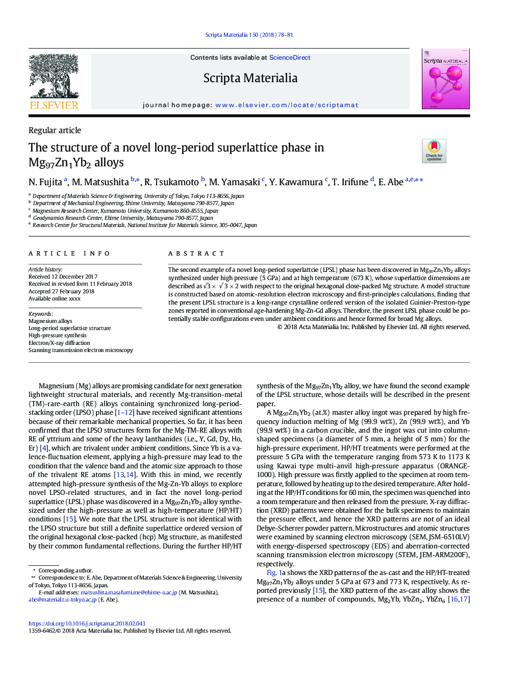 The structure of a novel long-period superlattice phase in Mg97Zn1Yb2 alloys