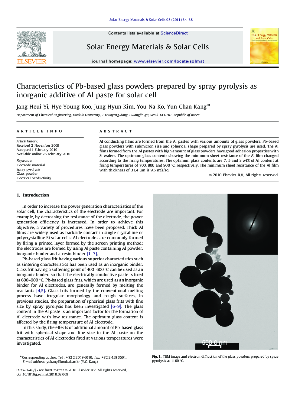 Characteristics of Pb-based glass powders prepared by spray pyrolysis as inorganic additive of Al paste for solar cell