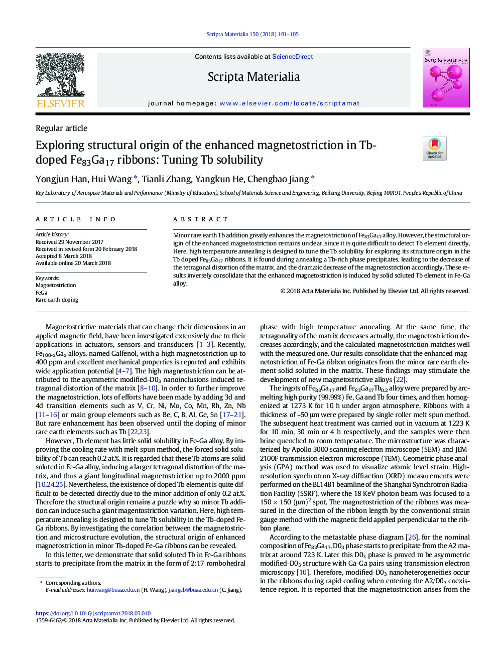 Exploring structural origin of the enhanced magnetostriction in Tb-doped Fe83Ga17 ribbons: Tuning Tb solubility