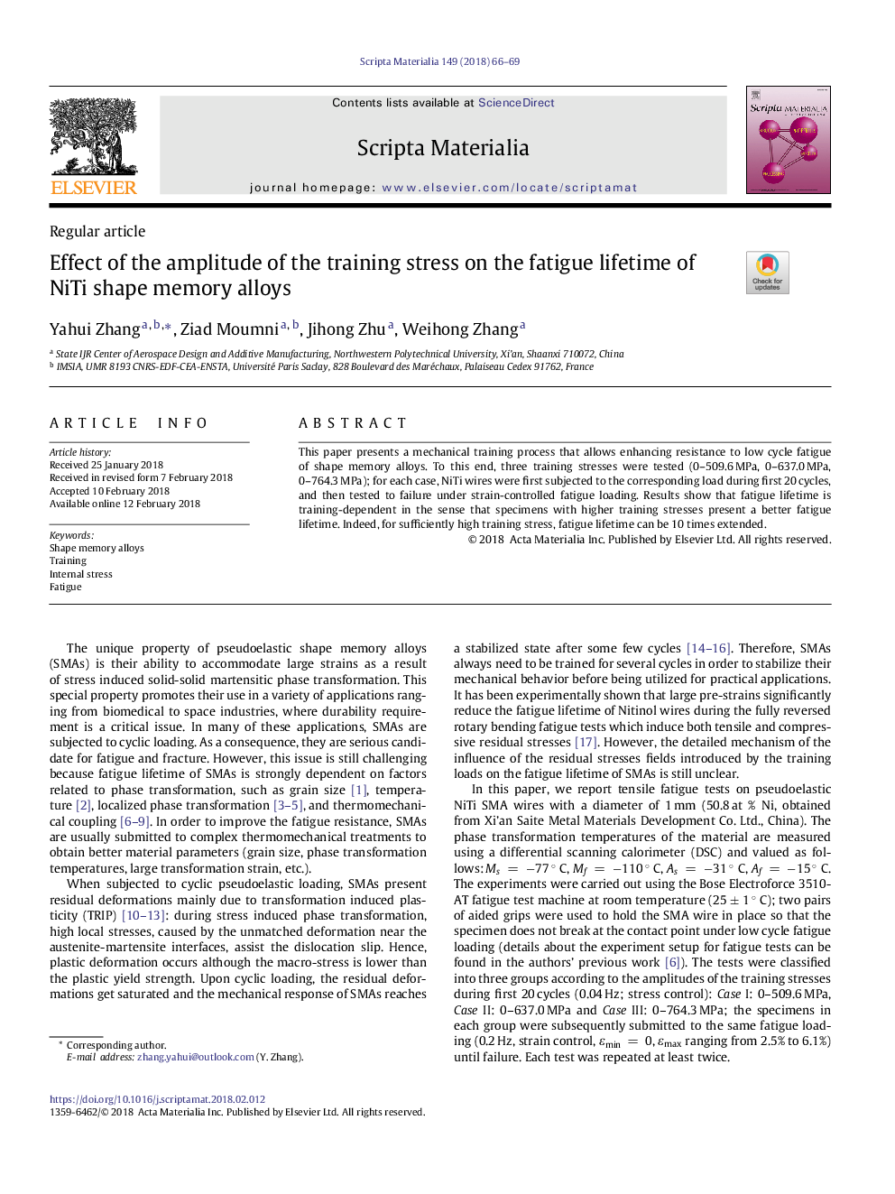 Effect of the amplitude of the training stress on the fatigue lifetime of NiTi shape memory alloys