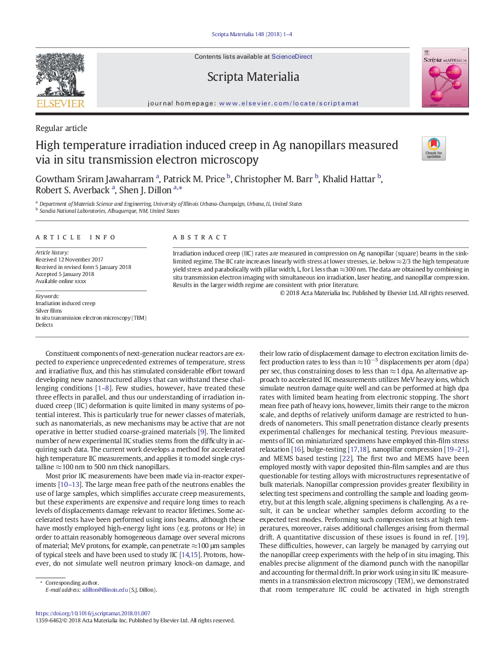 High temperature irradiation induced creep in Ag nanopillars measured via in situ transmission electron microscopy