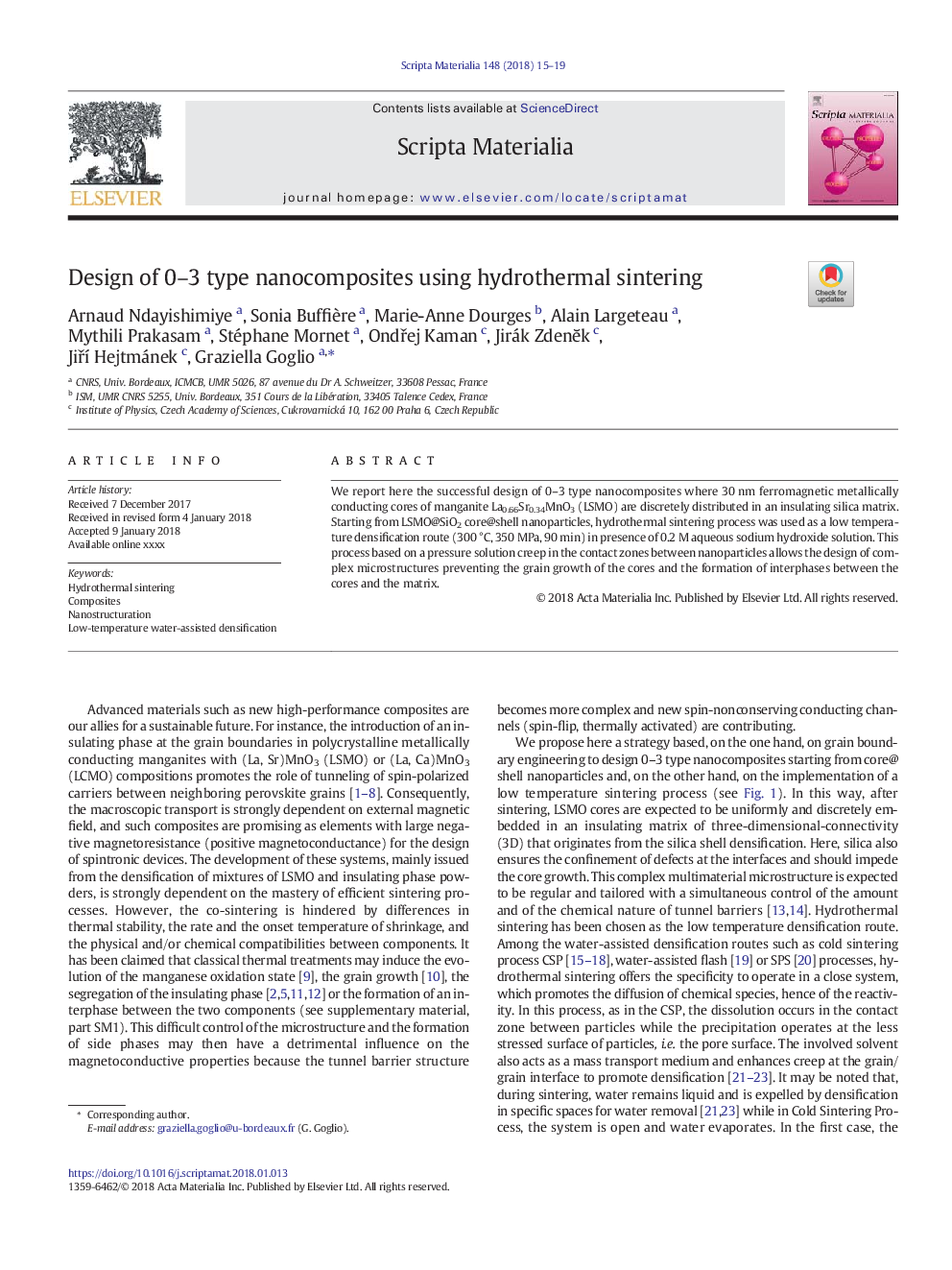 Design of 0-3 type nanocomposites using hydrothermal sintering