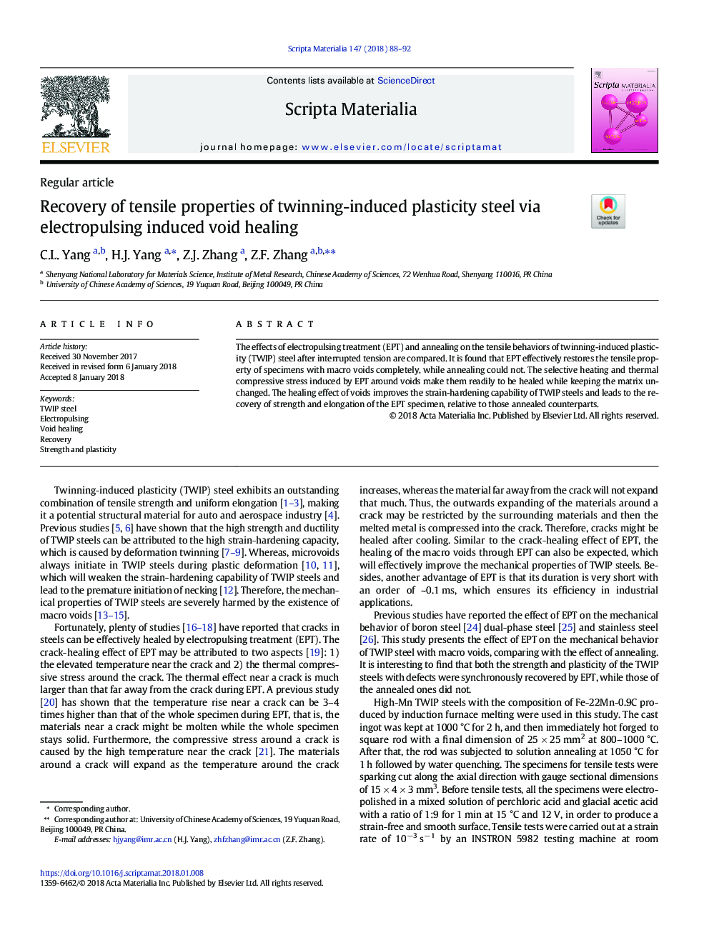 Recovery of tensile properties of twinning-induced plasticity steel via electropulsing induced void healing