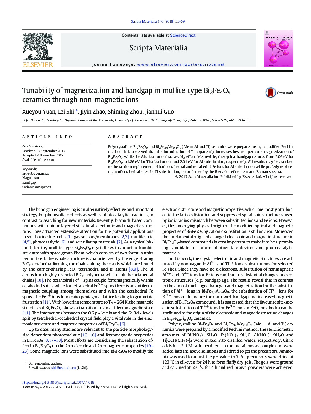 Tunability of magnetization and bandgap in mullite-type Bi2Fe4O9 ceramics through non-magnetic ions