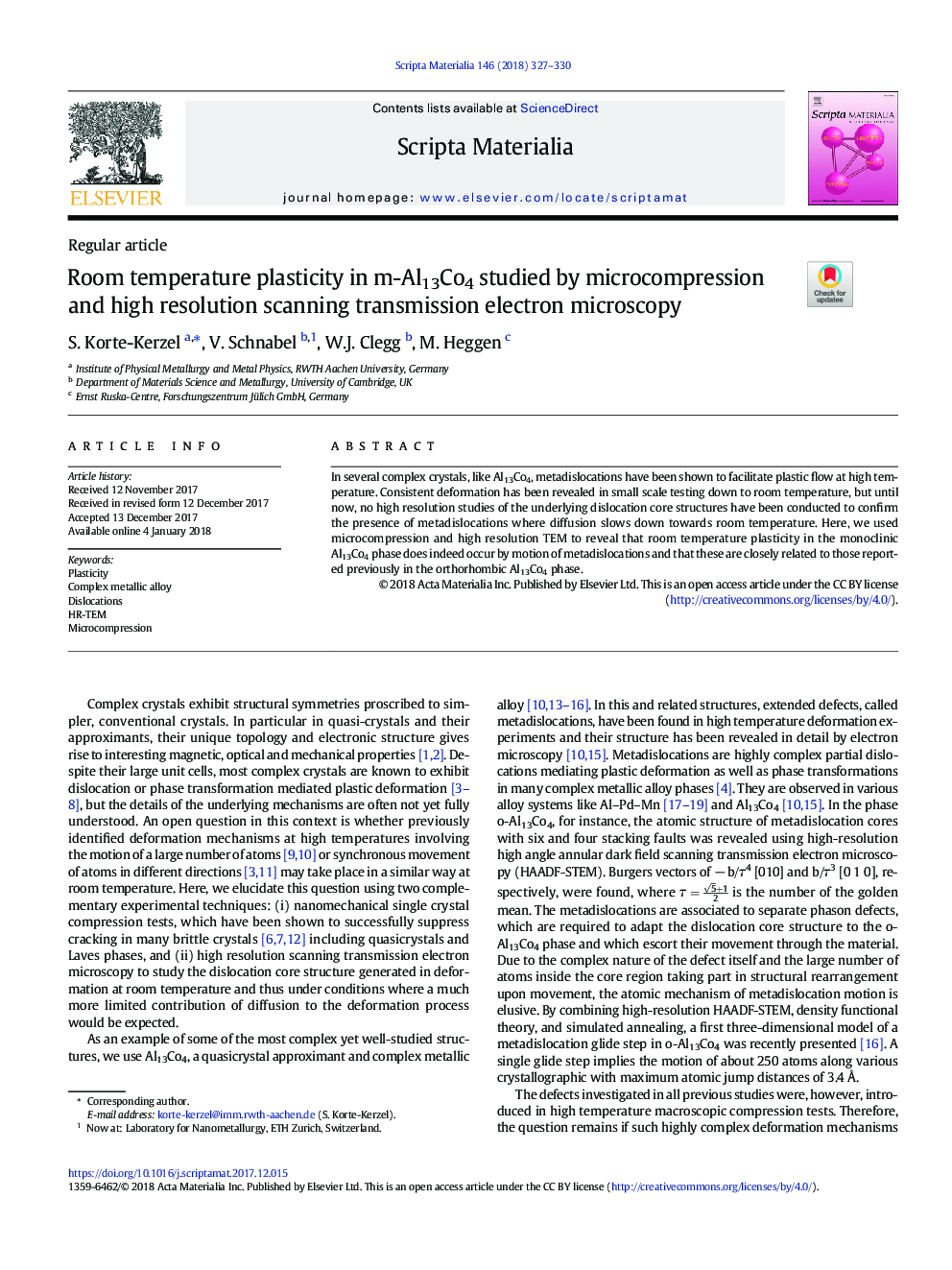 Room temperature plasticity in m-Al13Co4 studied by microcompression and high resolution scanning transmission electron microscopy